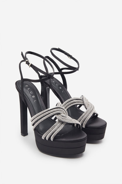 Doll Drama | Sandalias de Plataforma negros con detalle de tiras de brillantes