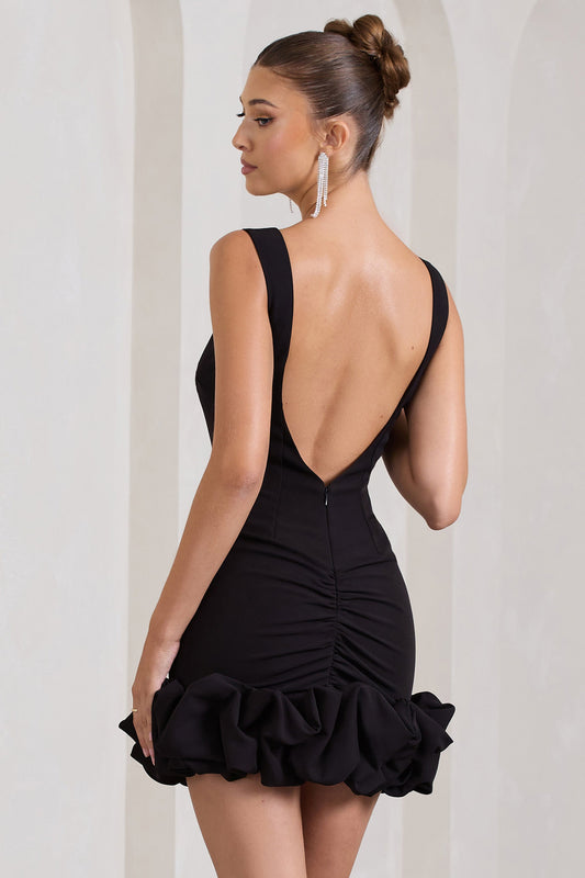 Lucy | Vestido corto negro con tirantes y bajo con volante