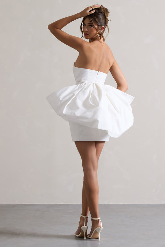 Bladen | Vestido Corto Bandeau Crema con Falda Desmontable