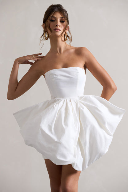 Bladen | Vestido Corto Bandeau Crema con Falda Desmontable