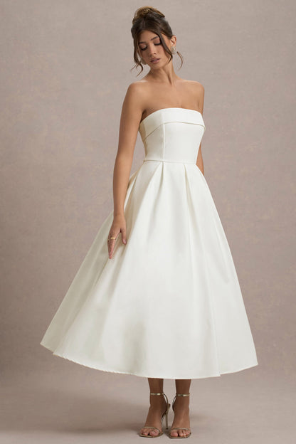 Annalise | Vestido Midi en blanco roto y falda plisada