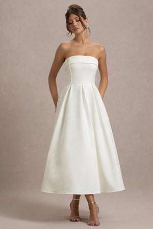 Annalise | Vestido Midi en blanco roto y falda plisada