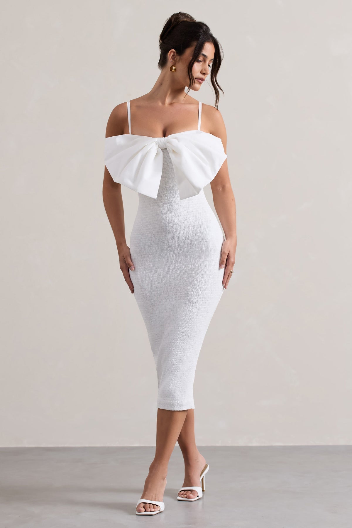 Love Poem | Vestido Midi Ajustado Blanco con Lazo Grande