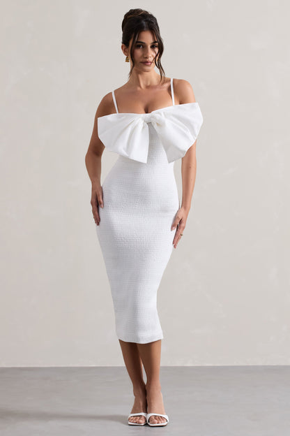 Love Poem | Vestido Midi Ajustado Blanco con Lazo Grande