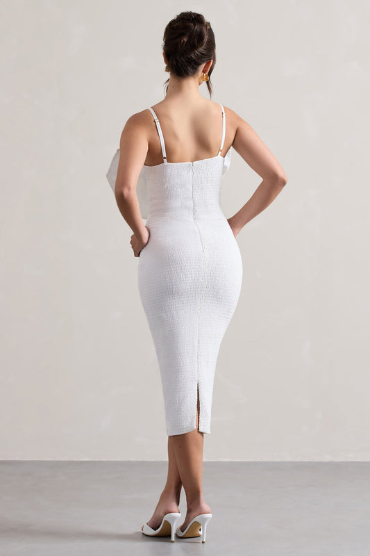 Love Poem | Vestido Midi Ajustado Blanco con Lazo Grande