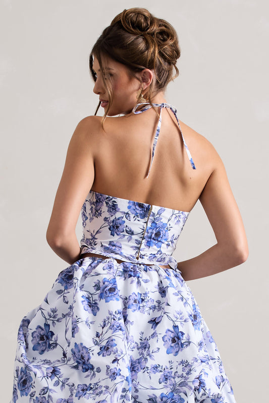 Roam | Top corto con cuello en V, volantes y estampado floral