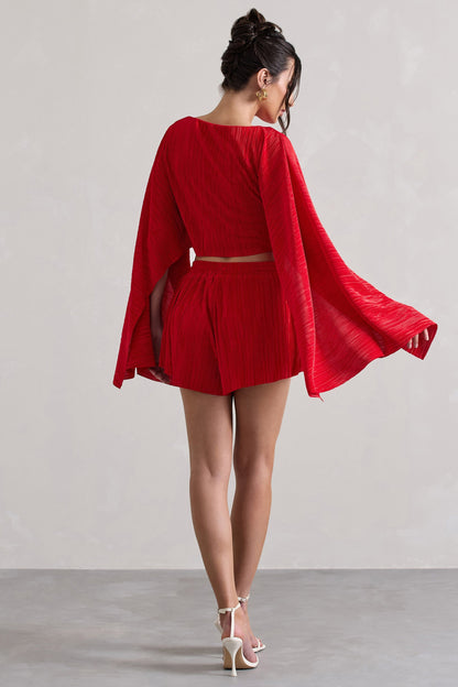 Aflame | Pantalones cortos con cintura anudada y plisada en color rojo