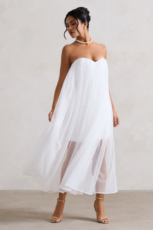 Dreamland | Vestido corto blanco con tul y escote corazón