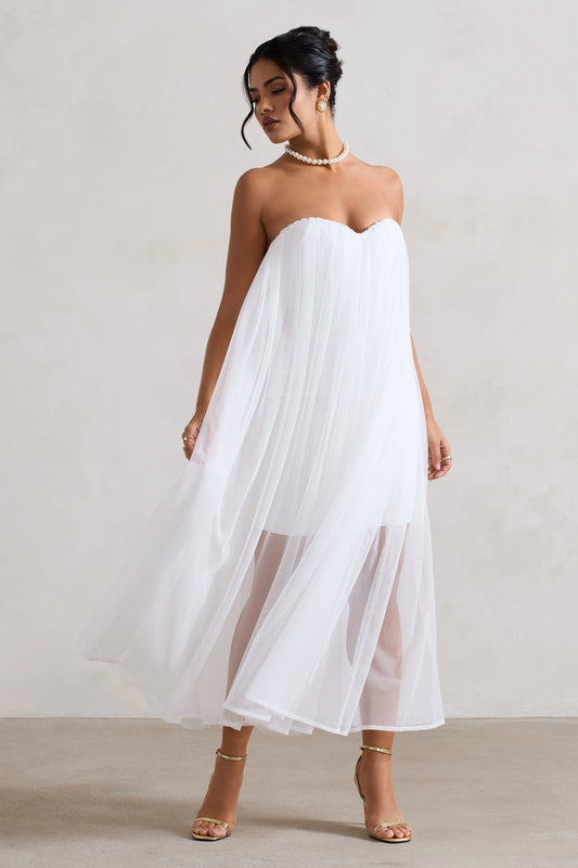 Dreamland | Vestido corto blanco con tul y escote corazón