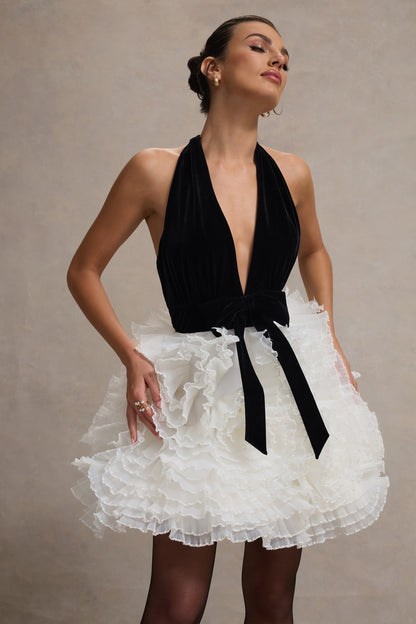 Meringue | Vestido corto  de Terciopelo Negro con Escote Pronunciado y Falda de Tul