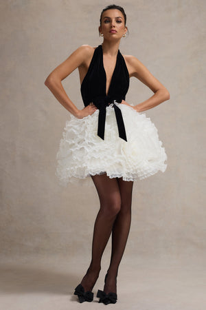 Meringue | Vestido corto  de Terciopelo Negro con Escote Pronunciado y Falda de Tul