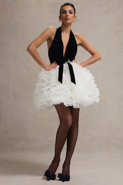 Meringue | Vestido corto  de Terciopelo Negro con Escote Pronunciado y Falda de Tul