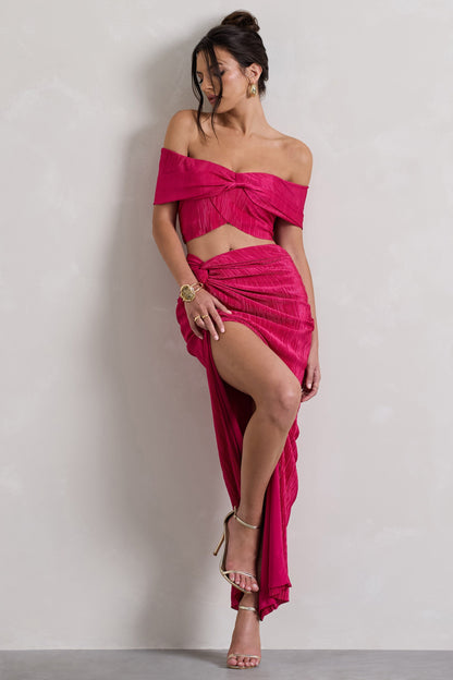 Calida | Falda larga con nudo plisado de color rosa intenso