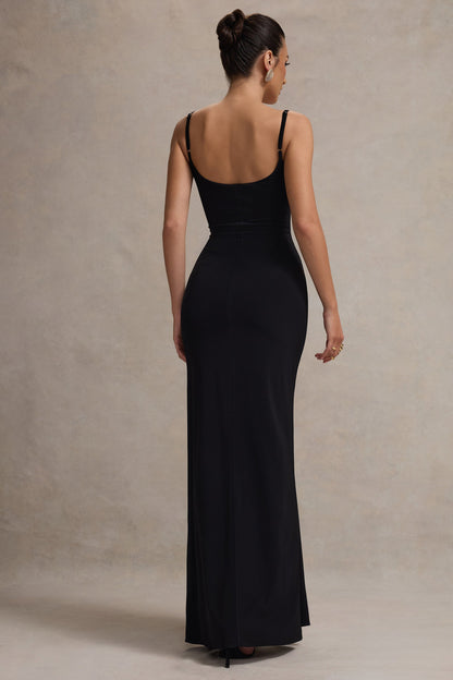 Emmalou | Vestido Largo Blanco y Negro con Abertura y Lazo
