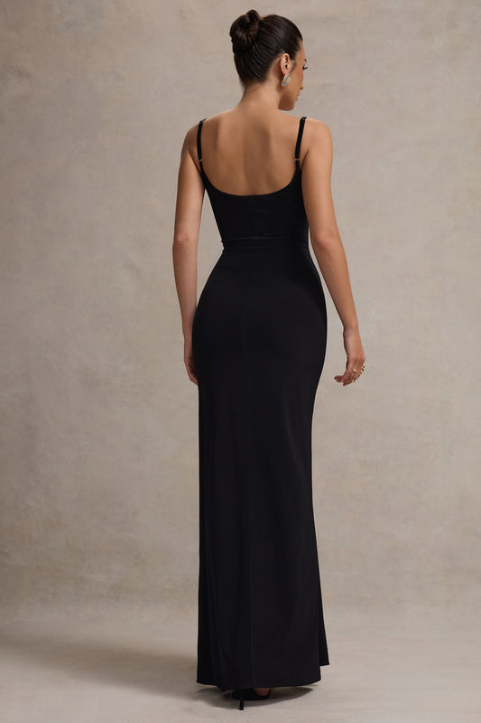Emmalou | Vestido Largo Blanco y Negro con Abertura y Lazo