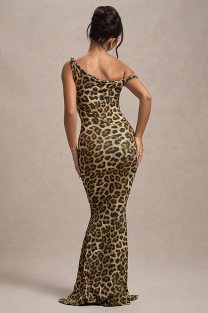 Lita | Vestido largo de leopardo entallado y asimétrico retorcido