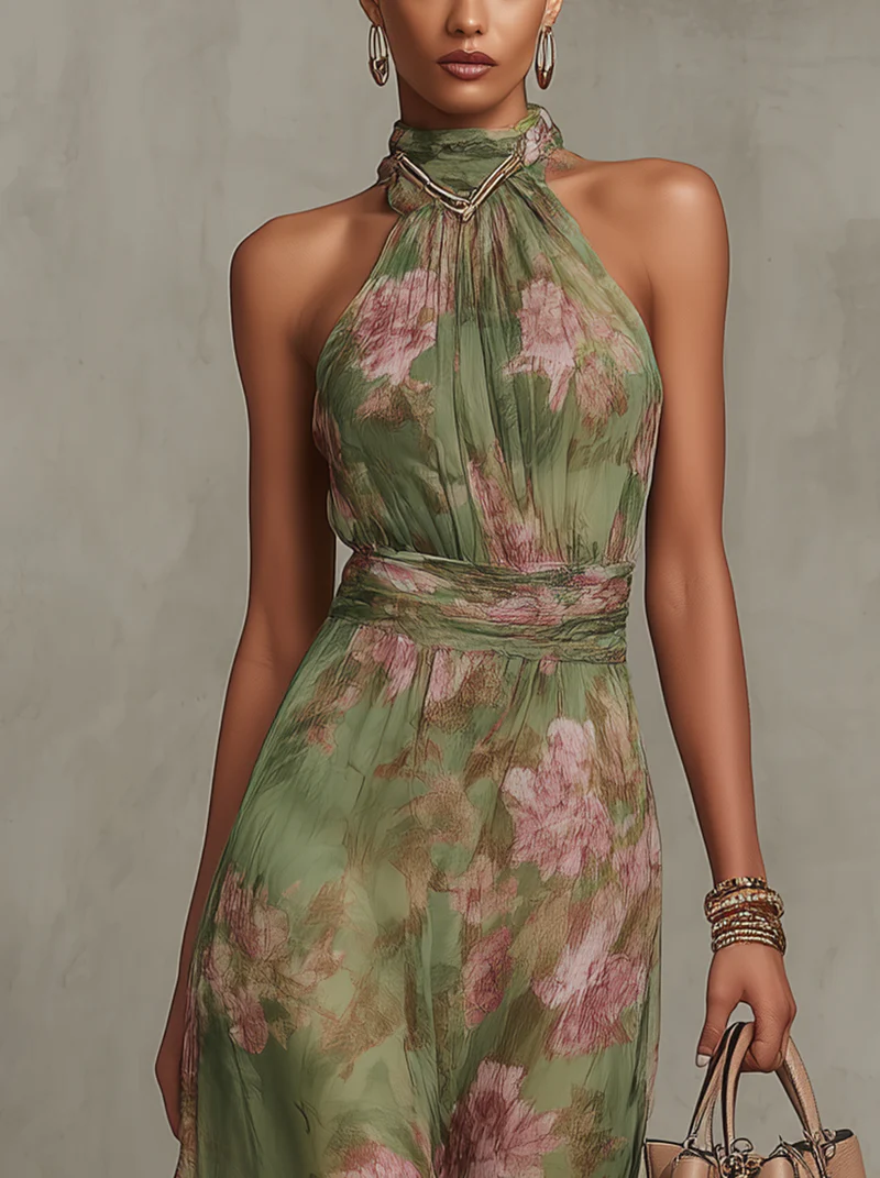 Stella | Vestido Largo Floral con Escote Americano y Elegante