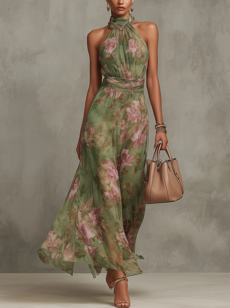 Stella | Vestido Largo Floral con Escote Americano y Elegante