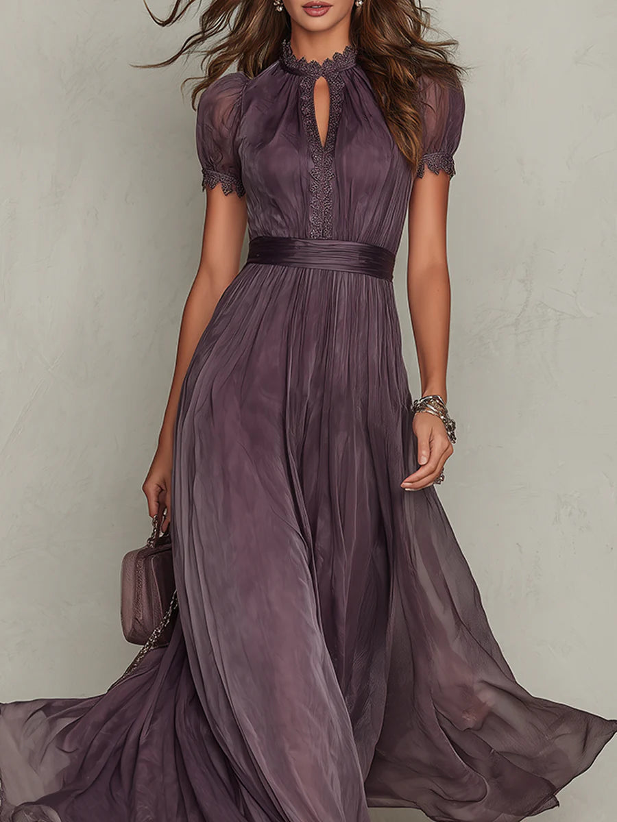Fabia | Langes violettes Kleid mit Tropfenausschnitt