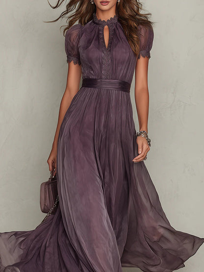 Fabia | Langes violettes Kleid mit Tropfenausschnitt