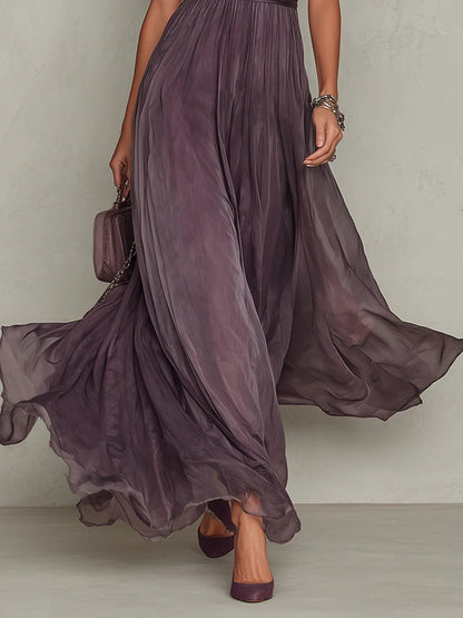 Fabia | Langes violettes Kleid mit Tropfenausschnitt