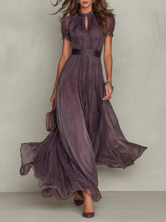 Fabia | Langes violettes Kleid mit Tropfenausschnitt