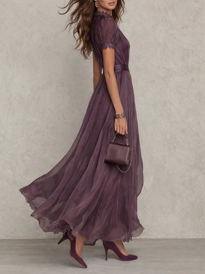 Fabia | Langes violettes Kleid mit Tropfenausschnitt