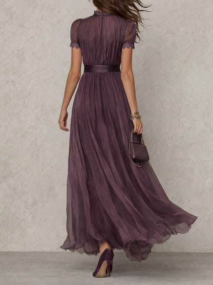 Fabia | Langes violettes Kleid mit Tropfenausschnitt