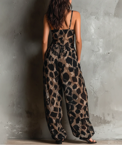 Roberta | Mono de Chifón Negro con Estampado Animal Print