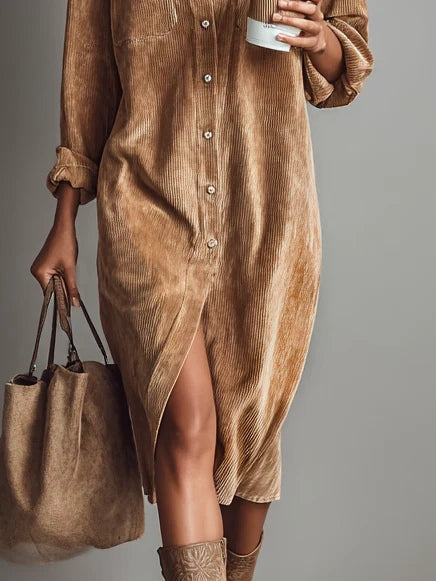 Elin™ | Robe midi élégante en velours côtelé qui masque le ventre