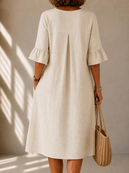 Corinne™ | Robe midi à boutons qui masque le ventre