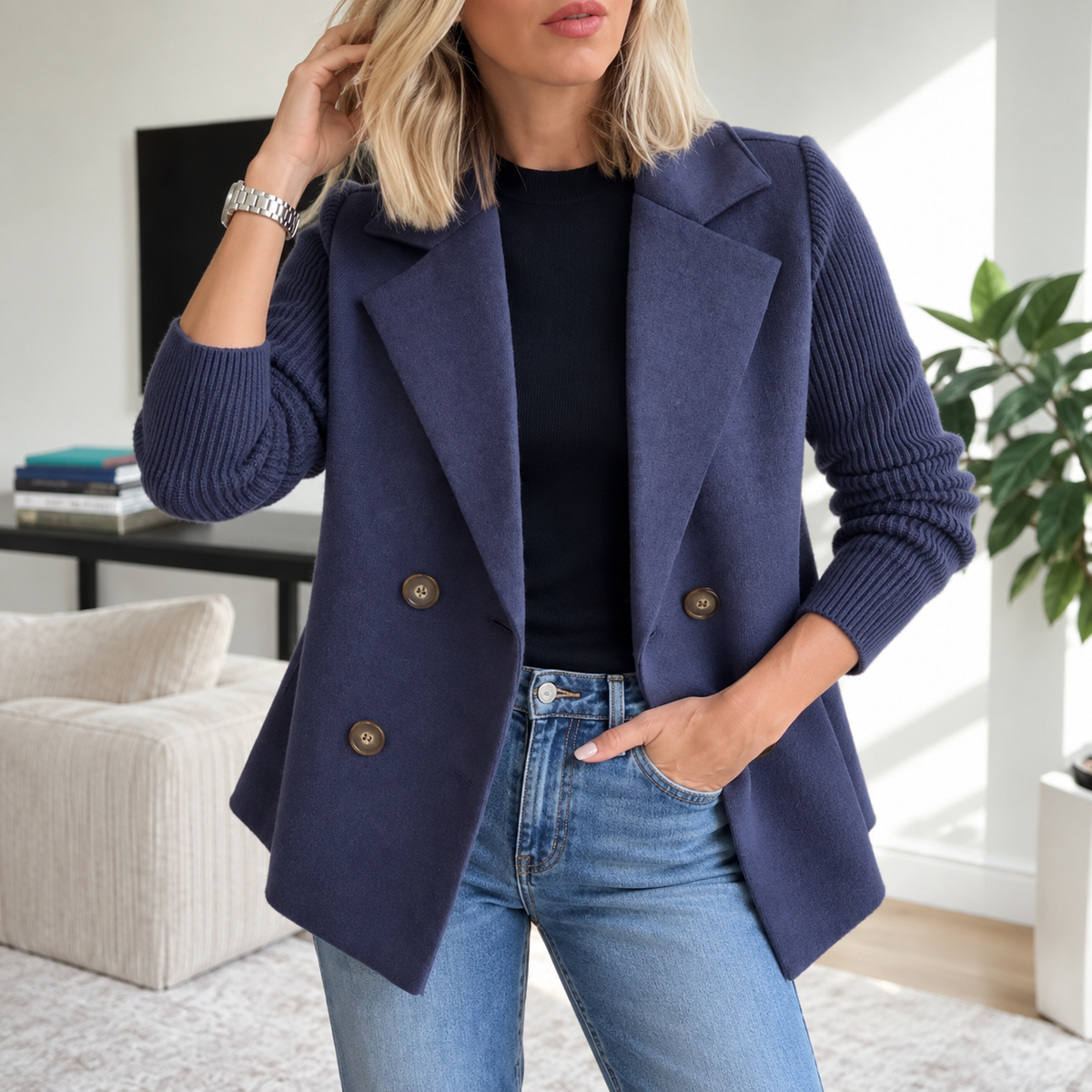 Tasha™ | Chaqueta Blazer Cómoda con Mangas de Punto