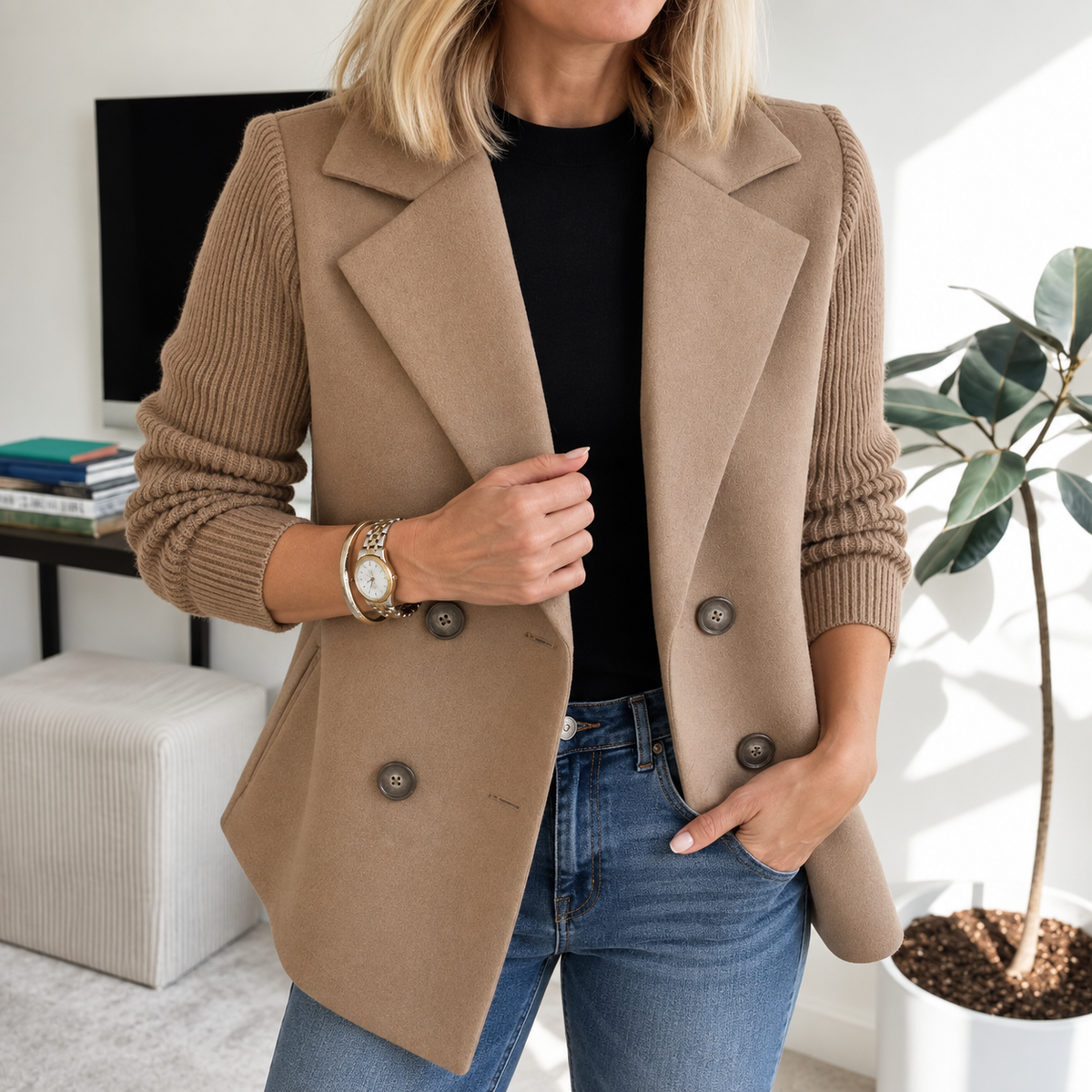 Tasha™ | Chaqueta Blazer Cómoda con Mangas de Punto