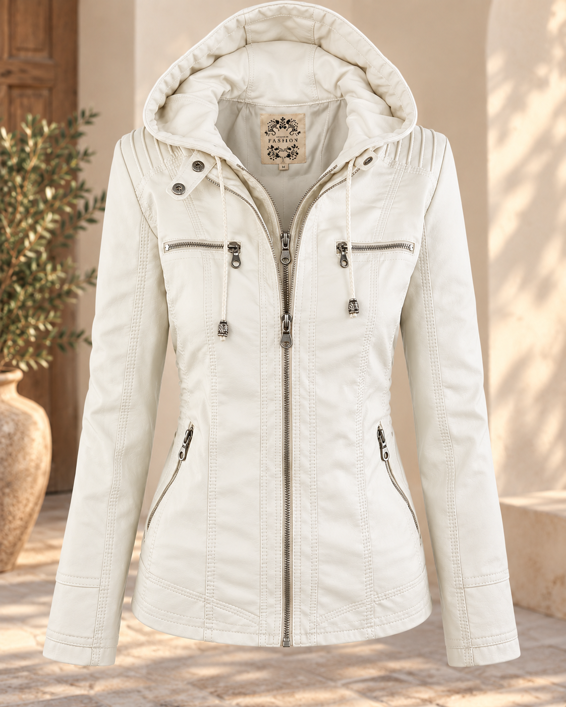 Noëlle™ | Elegante Jacke in Lederoptik mit Kapuze