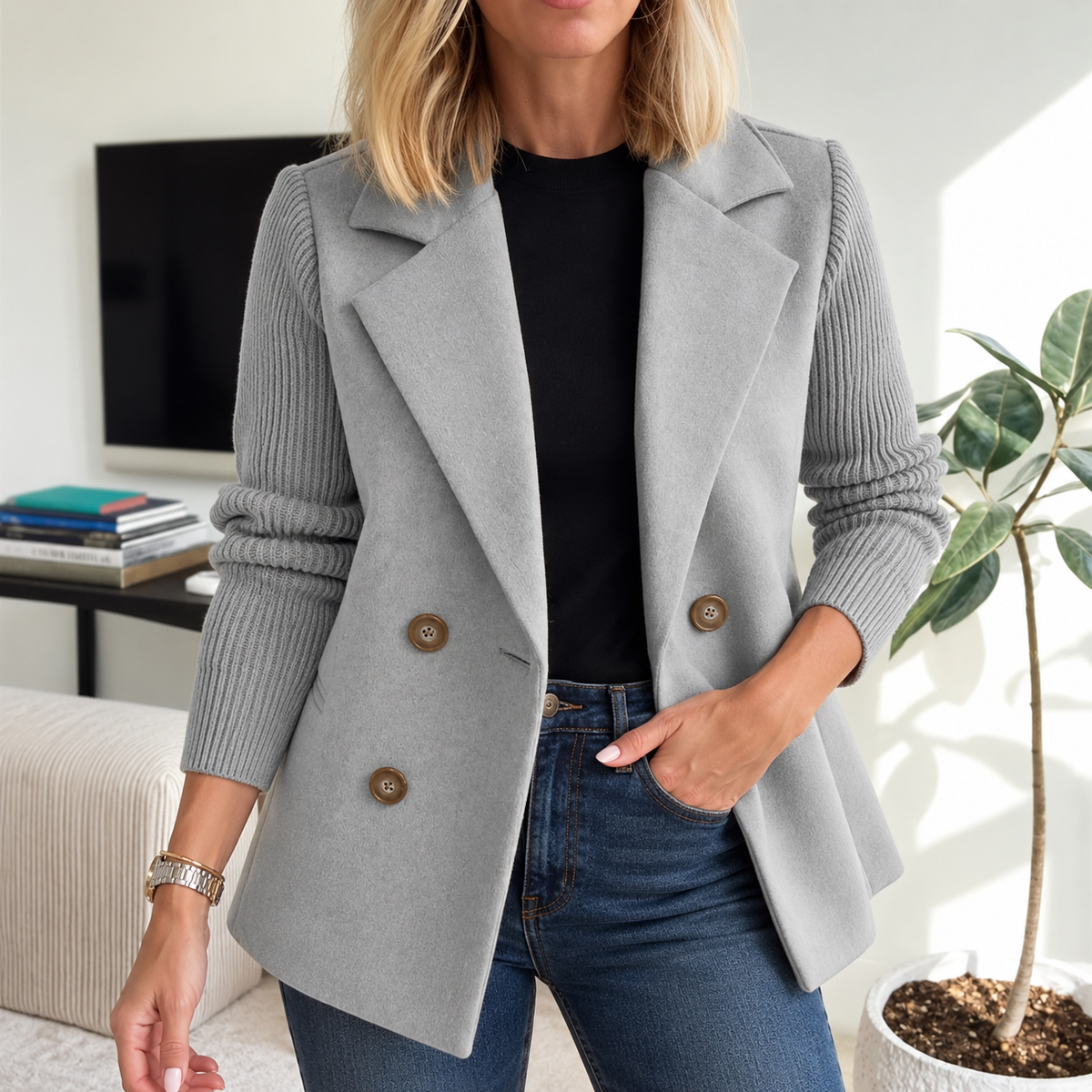 Tasha™ | Chaqueta Blazer Cómoda con Mangas de Punto