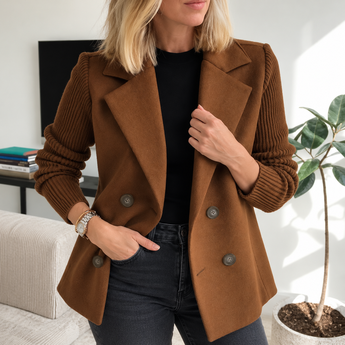 Tasha™ | Chaqueta Blazer Cómoda con Mangas de Punto