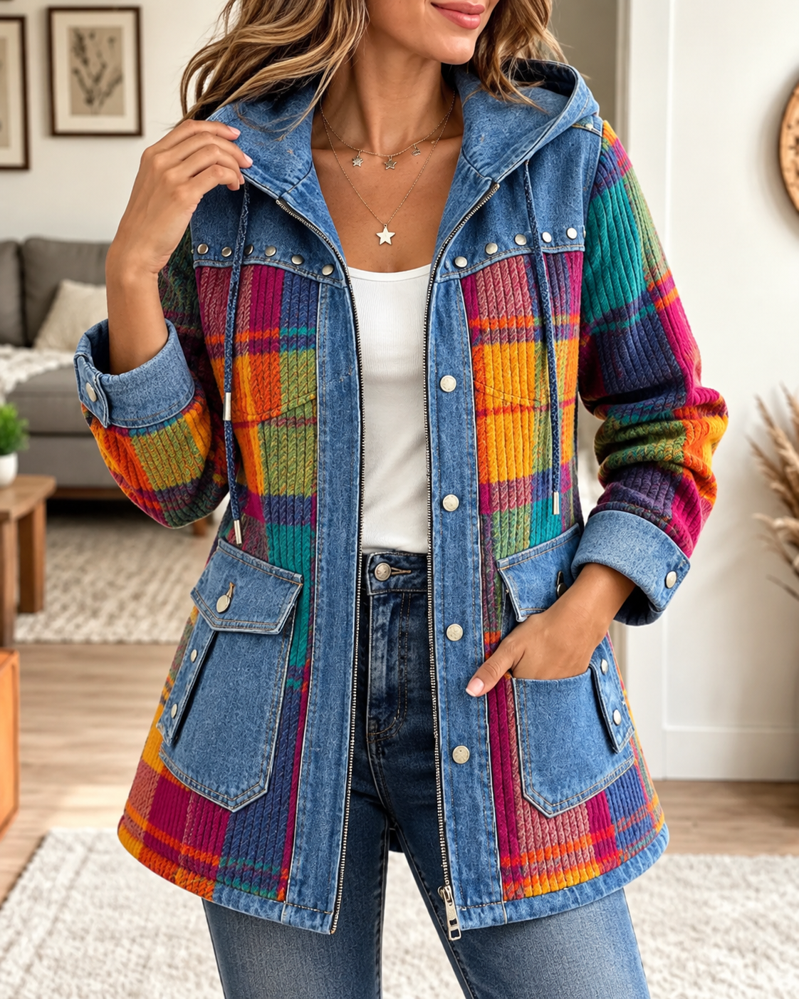Demi™ | Bequeme Patchwork-Jacke mit Kapuze