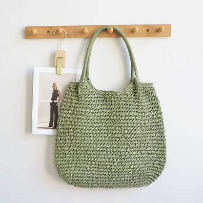 Matilde | Schultertasche aus geflochtenem Stroh – Salbeigrün