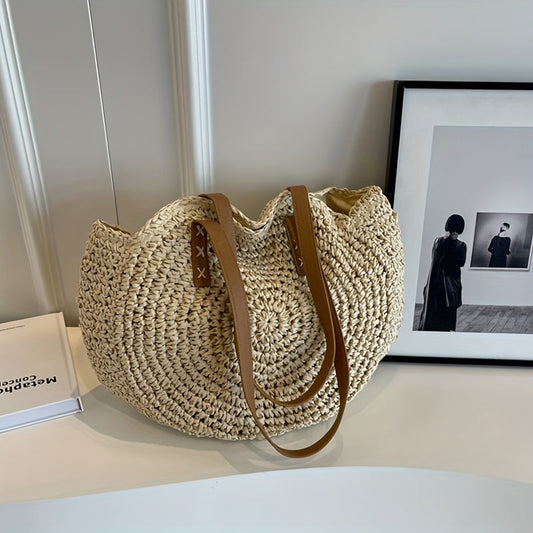 Lisa | Bolso Redondo de Paja Trenzada — Beige