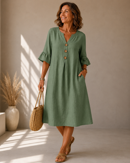 Corinne™ | Robe midi à boutons qui masque le ventre