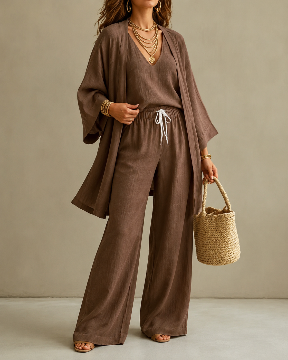 Amber™ | Entspanntes dreiteiliges Set mit blickdichter Hose