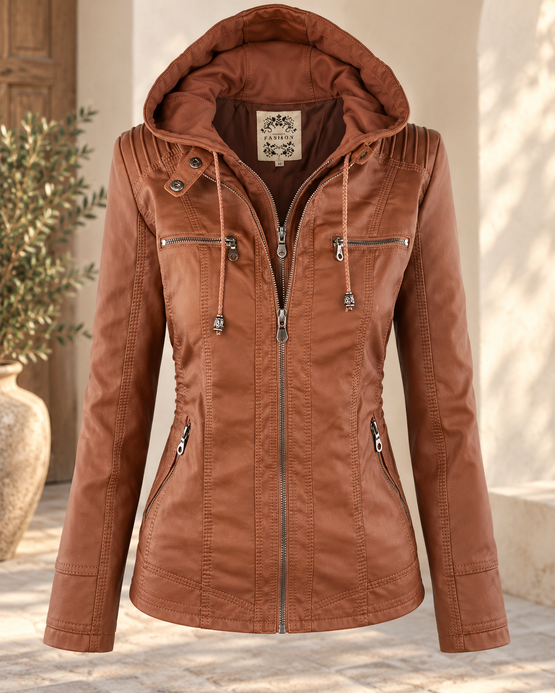 Noëlle™ | Elegante Jacke in Lederoptik mit Kapuze