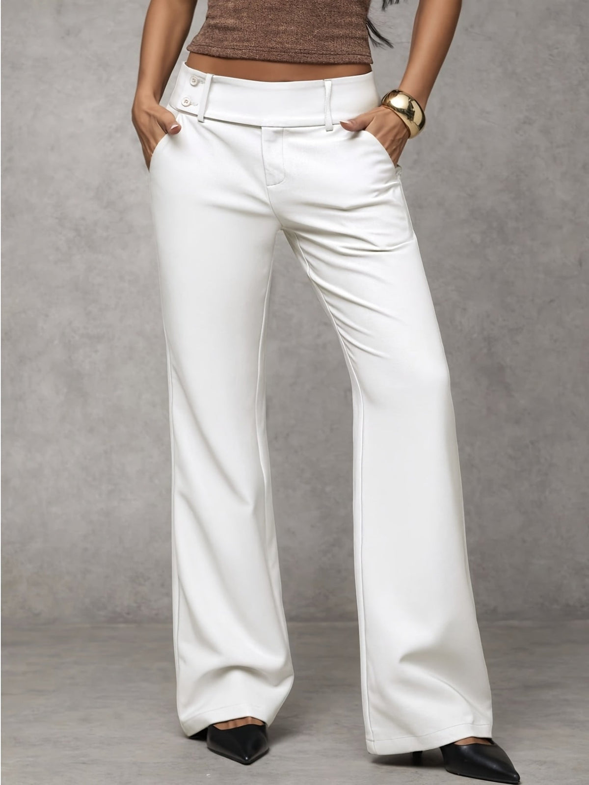 Pantalone Duna™ bianco a vita alta con gamba dritta