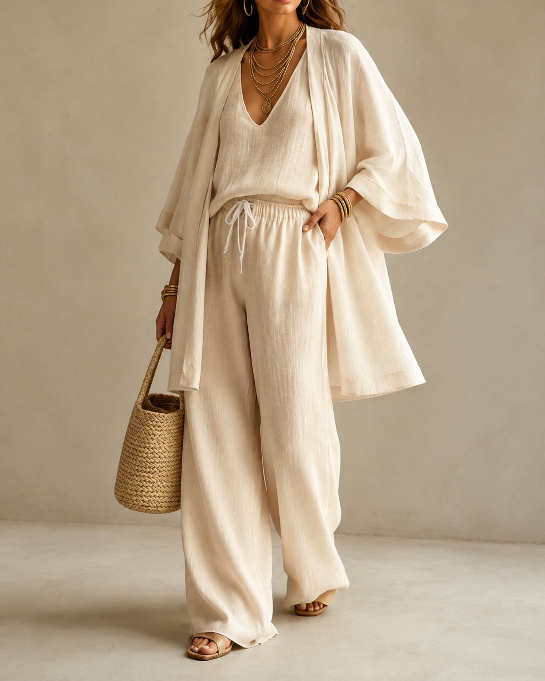 Amber™ | Entspanntes dreiteiliges Set mit blickdichter Hose