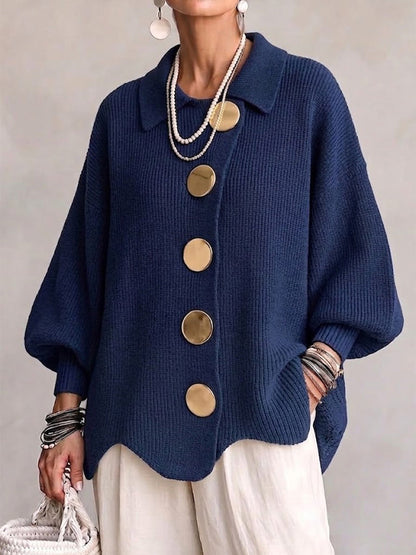 Annette™ | Elegante Oversize-Strickjacke mit großen goldenen Knöpfen