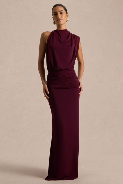 Umaira | Vestido largo burdeos con escote alto