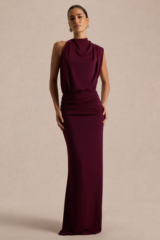 Umaira | Vestido largo burdeos con escote alto