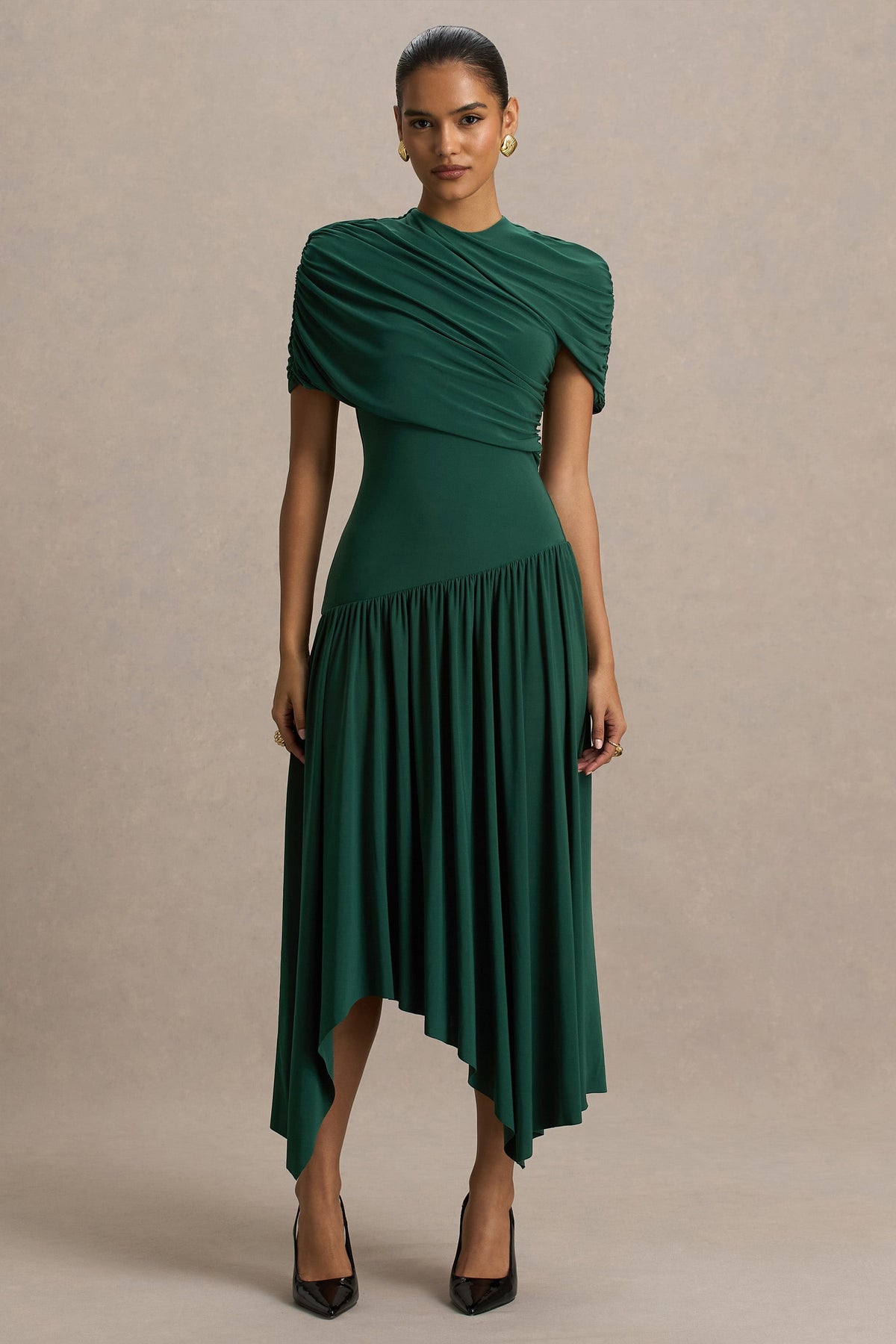 Ione | Vestido Largo Cruzado Turquesa con Dobladillo tipo Pañuelo