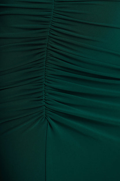 Cassandra | Vestido Midi en Verde Botella de Manga Larga y fruncidos