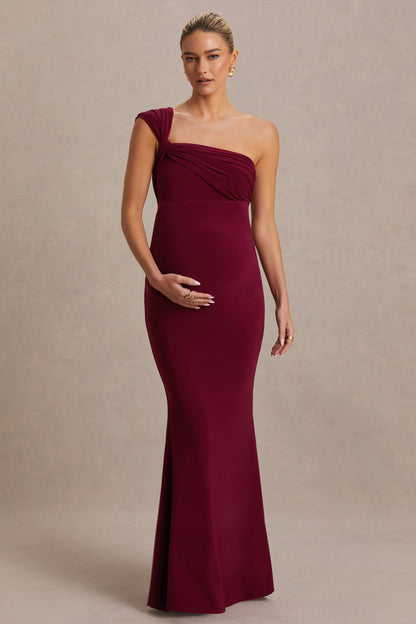Mila | Vestido Largo Burdeos con Escote Asimétrico